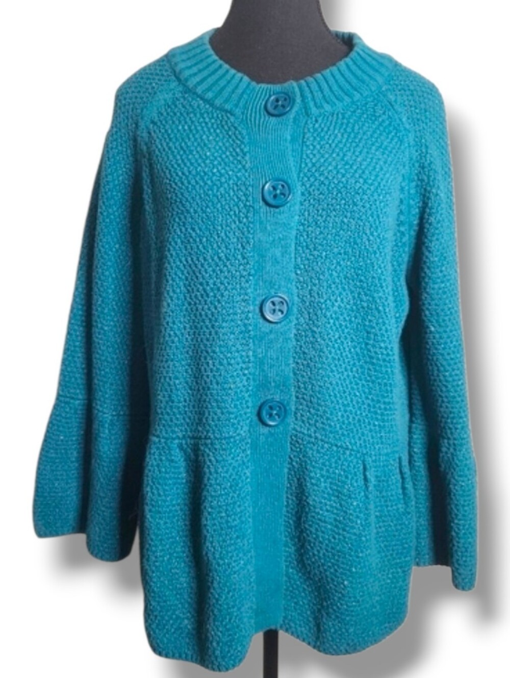 Nevada Teal Sparkle Cardigan XL, Bell Sleeves, Y2K Indie Sleaze Knit Sweater